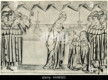 Enrico VII (Heinrich), c. 1275 - 24 agosto 1313, Sacro Romano Imperatore e Re di Germania. Incoronazione come Re di Germania in Aachen Foto Stock