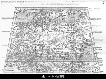 Più antica mappa della Germania disegnato c. 1450 da Nicola da Cusa (1401 - 11 agosto 1464), filosofo tedesco e astronomo (Nikolaus von Kues / Nicolaus Cusano) Foto Stock