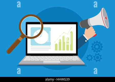Le ricerche di mercato online utilizzando il sistema illustrazione vettoriale Illustrazione Vettoriale