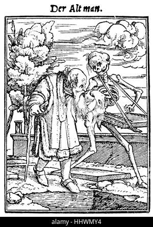 Der Altman, Xilografia dal Totentanz da Hans Holbein der Juengere, Tedesco pittore rinascimentale, immagine storica o illustrazione, pubblicato 1890, digitale migliorata Foto Stock