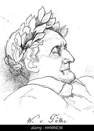 Johann Wolfgang von Goethe , 28 Agosto 1749 - 22 marzo 1832, è stato uno scrittore tedesco e statista, disegnata da Friedrich Preller, un giorno dopo la sua morte, immagine storica o illustrazione, pubblicato 1890, digitale migliorata Foto Stock