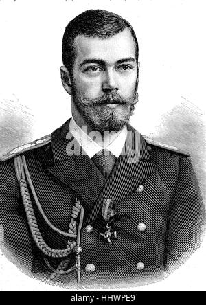 Nicholas II o Nikolai II. Aleksandrovich, 18 maggio 1868 - 17 luglio 1918, fu l'ultimo imperatore di Russia, praticati a partire dal 1 Novembre 1894 fino alla sua abdicazione forzata del 15 marzo 1917, immagine storica o illustrazione, pubblicato 1890, digitale migliorata Foto Stock