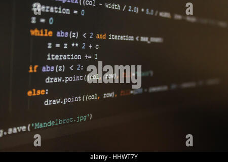 Pezzo di codice di programmazione in IDE. Foto Stock
