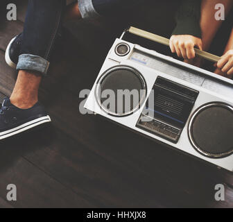 Amici Boombox Radio suono concetto Vintage Foto Stock