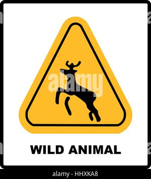 Animali selvatici del simbolo di strada in yellowtriangle isolato su bianco. Attenzione cervi attraversando il traffico di segnalazione segni. Illustrazione Vettoriale Illustrazione Vettoriale