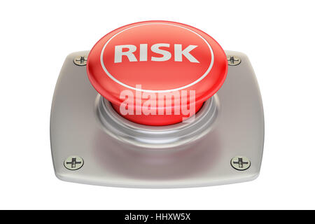 Pulsante di rischio, rendering 3D isolati su sfondo bianco Foto Stock