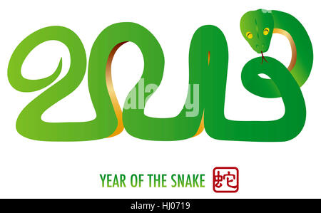 Verde, nuovo, snake, cinese, Zodiac, oroscopo, anni, anno, saluto, isolato, Foto Stock