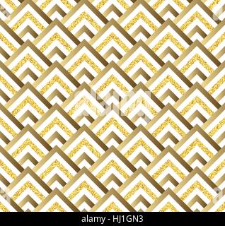 Oro geometrica scintillante seamless pattern su sfondo bianco. Illustrazione Vettoriale