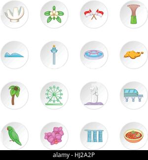 Singapore travel set di icone Illustrazione Vettoriale