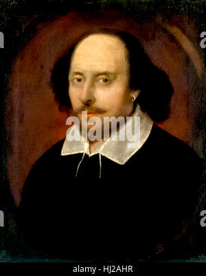 William Shakespeare (1564-1616), la pittura ad olio attribuito a John Taylor (c.1585-1651), dipinto circa 1610. Foto Stock