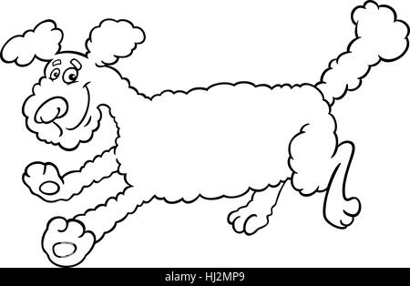 Bianco e Nero Cartoon illustrazione della cute in esecuzione cane barboncino per libro da colorare o pagina di colorazione Foto Stock