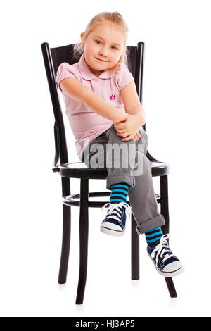 Studio in posa, mettere seduti, sedersi, giovani, giovani, bambini, sedia, ragazza, ragazze, Foto Stock