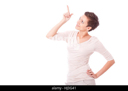 Sportivo attraente giovane donna in abiti casual isolato Foto Stock