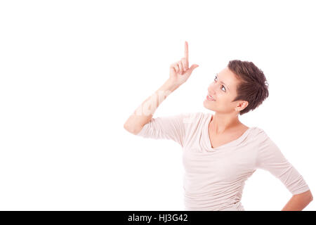 Sportivo attraente giovane donna in abiti casual isolato Foto Stock