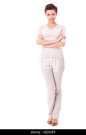 Sportivo attraente giovane donna in abiti casual isolato Foto Stock