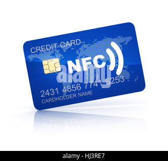 Carta di credito e il simbolo NFC (Near Field Communication). 3d illustrazione Foto Stock