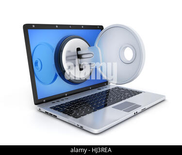 Proteggere il notebook e la chiave. 3d illustrazione Foto Stock