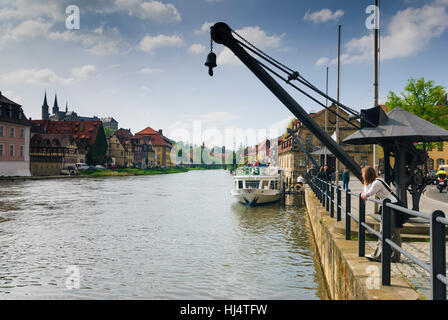 Bamberg: sinistra braccio Regnitz, vista Michaelsberg, Oberfranken, Alta Franconia, Baviera, Baviera, Germania Foto Stock