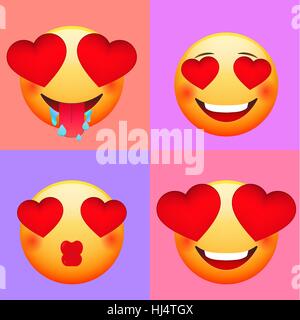 Emoticon per il giorno di San Valentino. Amore gli Emoji set. Illustrazione Vettoriale