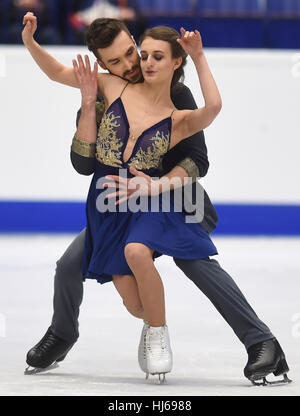 Ostrava, Repubblica Ceca. 26 gen, 2017. Gabriella Papadakis e Guillaume Cizeron di Francia competere durante la coppia di breve programma della Comunità figura Skating Championships in Ostrava, Repubblica ceca, 26 gennaio 2017. Credito: Jaroslav Ozana/CTK foto/Alamy Live News Foto Stock