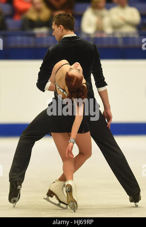 Ostrava, Repubblica Ceca. 26 gen, 2017. Jekaterina Bobrova e Dmitri Solovjov della Russia competere durante la coppia di breve danza degli Europei di Pattinaggio di Figura campionati di Ostrava, Repubblica ceca, 26 gennaio 2017. Credito: Jaroslav Ozana/CTK foto/Alamy Live News Foto Stock