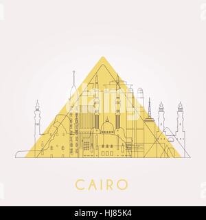 Profilo skyline de Il Cairo con punti di riferimento. Illustrazione Vettoriale. Viaggi di affari e turismo concetto con edifici storici. Immagine per presentazione, banner Illustrazione Vettoriale