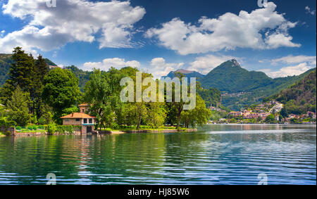 Vista sul Lago di Lugano, Svizzera, Alpi. Foto Stock