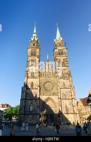 Nürnberg, Norimberga: chiesa Lorenzkirche, Mittelfranken, Media Franconia, Baviera, Baviera, Germania Foto Stock