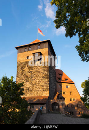 E Fünfeckturm Kaiserstallung, Castello di Norimberga, Norimberga, Media Franconia, Franconia, Baviera, Germania Foto Stock