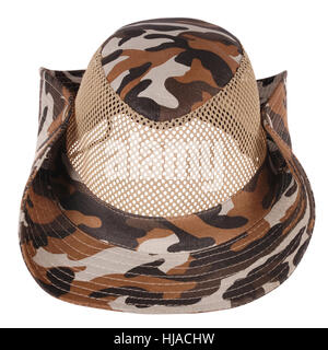 Fisherman's hat sparato contro uno sfondo bianco con soft shadow. camouflage hat. tracciato di ritaglio all'interno. Foto Stock
