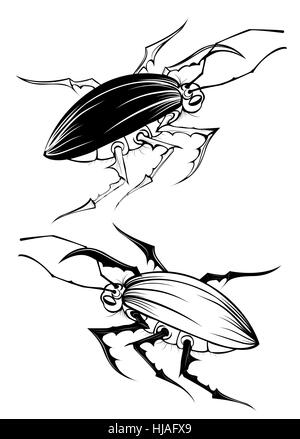 Due artisticamente disegnato, contorno, scary bug su sfondo bianco. Illustrazione Vettoriale