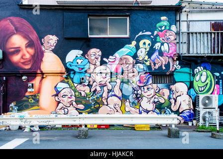 Parete graffiti in Shibuya, Tokyo Foto Stock