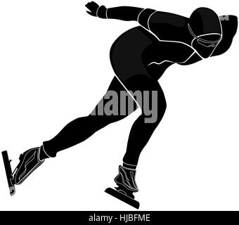 Atleta maschio del pattinaggio di velocità silhouette nera illustrazione vettoriale Foto Stock