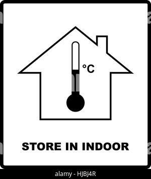 Store in indoor. Segno della temperatura. Spedizione Cargo banner per la casella n. Illustrazione Vettoriale. Silhouette nera isolata su bianco. Illustrazione Vettoriale