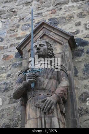 Statua di Roland presso la piazza del mercato, Halle/Saale, Sassonia-Anhalt, Germania, Europa Foto Stock