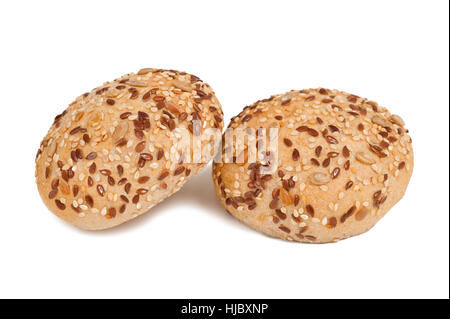 Round bun a sandwich con semi di girasole isolati su sfondo bianco Foto Stock