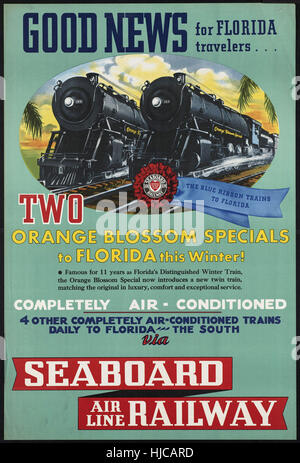 Buone notizie per i viaggiatori della Florida... Due fiori d'arancio offerte a Florida questo inverno! - Vintage travel poster 1920s-1940s Foto Stock