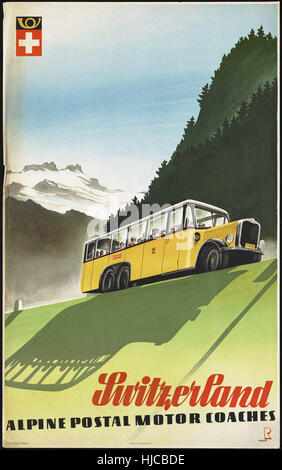 La Svizzera. Alpine motorino di avviamento postale allenatori - Vintage poster di viaggio 1920s-1940s Foto Stock