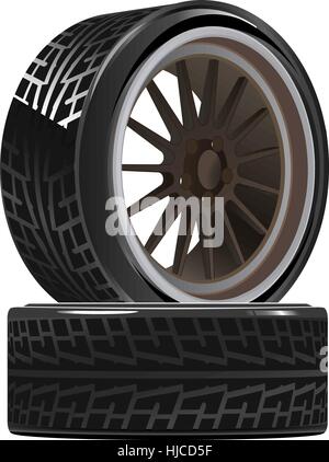 Due ruote con pneumatici e ruote. Illustrazione Vettoriale. Illustrazione Vettoriale