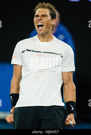 Melbourne, Australia. 25 gennaio, 2017. Rafael Nadal di Spagna libri la sua quinta semifinale presso l'Australian Open a Melbourne Park a Melbourne, Australia. Credito: Frank Molter/Alamy Live News Foto Stock