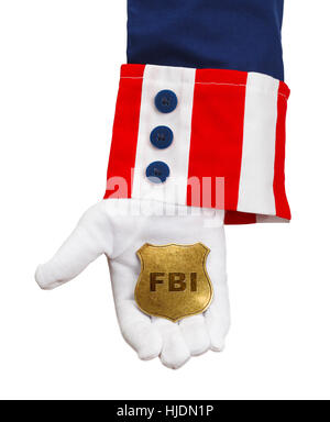 Presidente Holding FBI distintivo isolato su bianco. Foto Stock