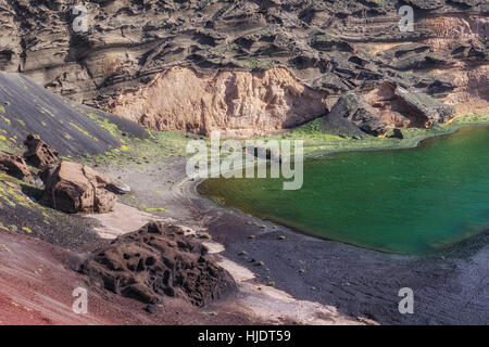 Lago Verde, El Golfo, Yaiza, Lanzarote, Isole Canarie, Spagna Foto Stock