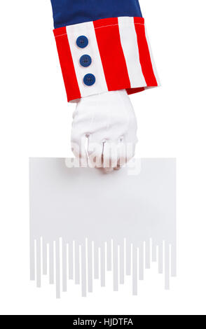 Presidente in possesso di una carta tagliuzzata isolato su bianco. Foto Stock