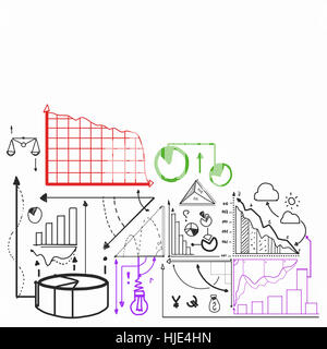 Relazione di marketing con i grafici e i diagrammi sulla parete Foto Stock
