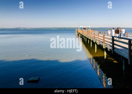 Herrsching am Ammersee: lago Ammersee; jetty, Alta Baviera, Baviera, Baviera, Baviera, Germania Foto Stock