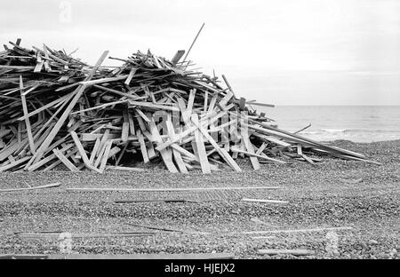 AJAXNETPHOTO. 2008. WORTHING, Inghilterra. - Nave cargo si è incagliata - enorme montagna di segati di legno di bosso dalla nave cargo principe che affondò nel Canale, lavato fino sulla spiaggia cittadina. Foto:JONATHAN EASTLAND/AJAX REF:81514 3 9C1 1 Foto Stock