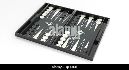In bianco e nero il backgammon board su sfondo bianco. 3d illustrazione Foto Stock