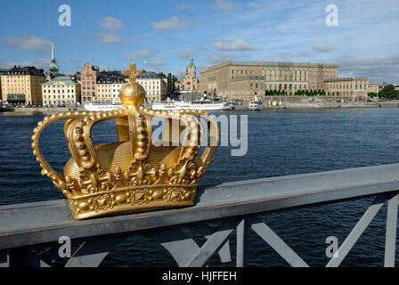 Bridge, Svezia, Corona, Stoccolma Stoccolma, chateau, castello, case, città Foto Stock