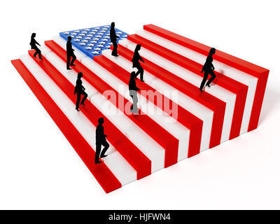 Bandiera americana con strisce disposte come scale. 3D'illustrazione. Foto Stock