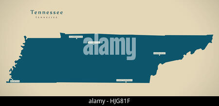 Mappa moderno - Tennessee USA stato federale illustrazione silhouette Foto Stock
